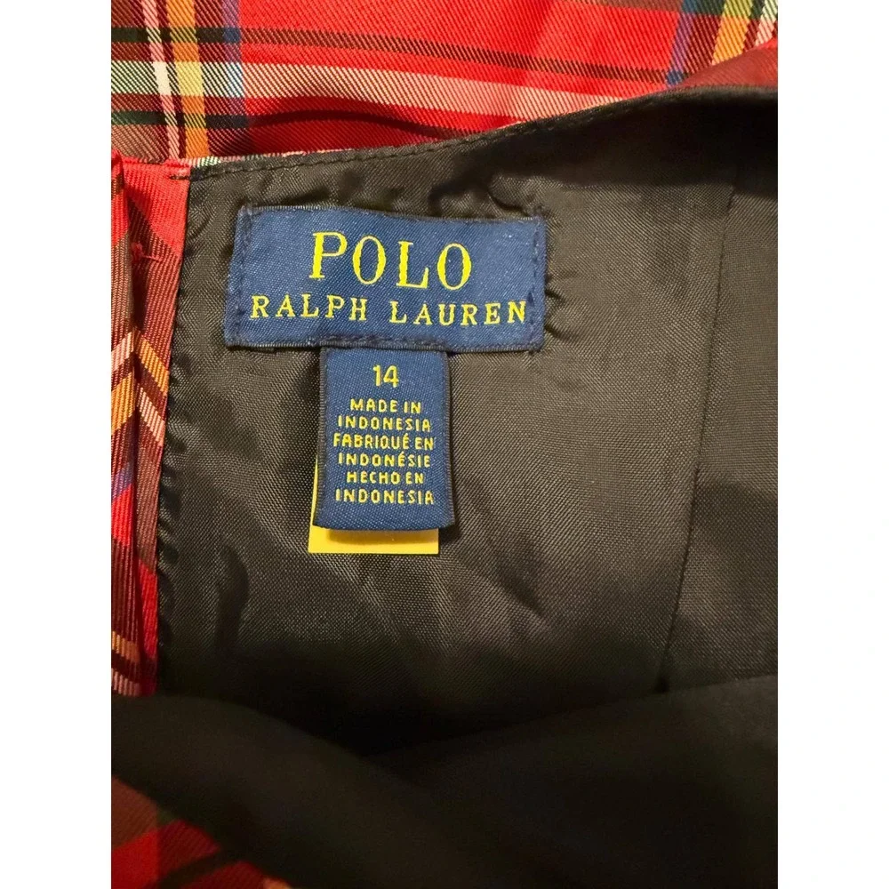 Polo Ralph Lauren‎ Girl's Red Plaid Tartan Taffeta Holiday Party Dress Size 14